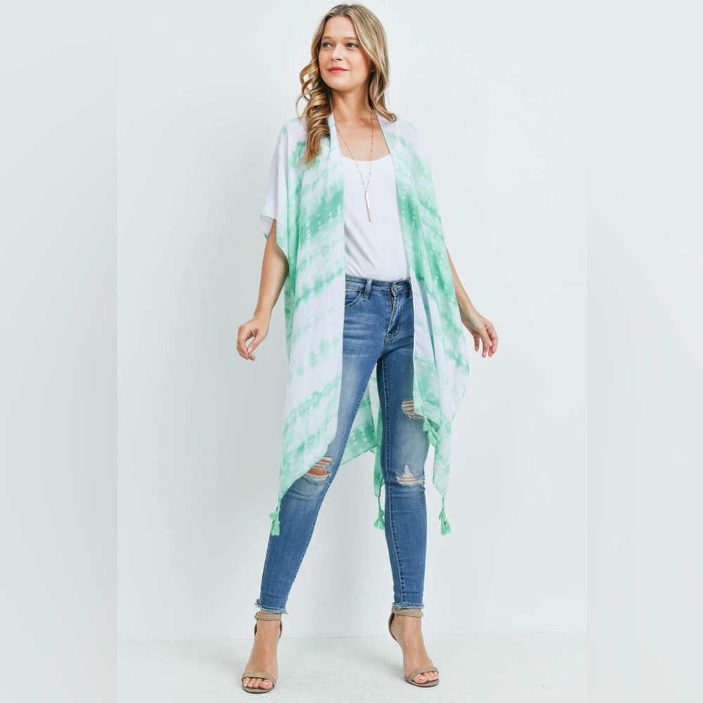 NWT Green Tie Dye Draped Kimono
